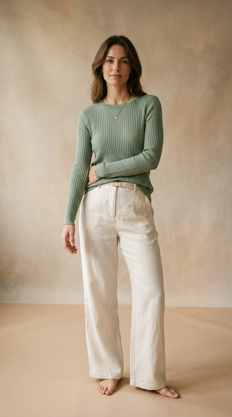 Top in maglia a costine verde salvia