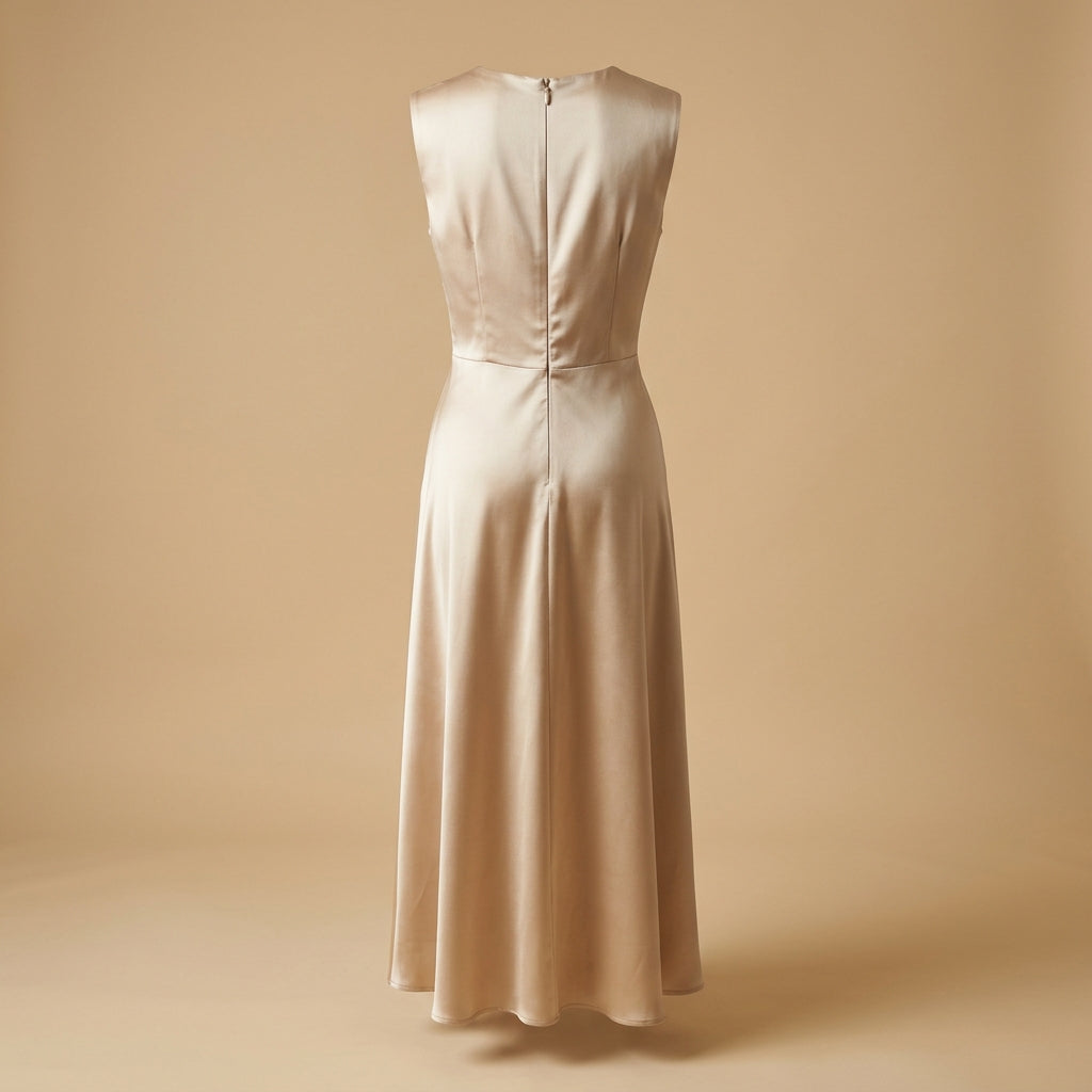 Abito midi in raso color champagne