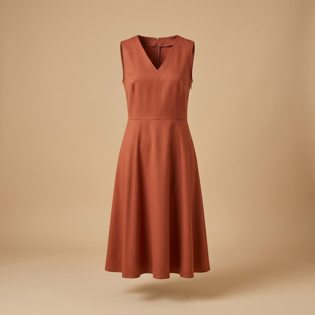 Abito smanicato in twill terracotta