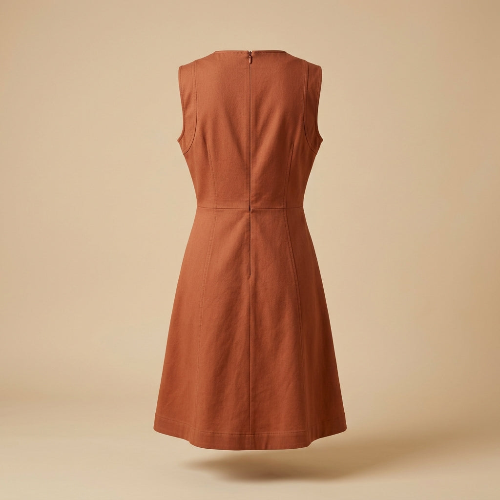 Abito smanicato in twill terracotta