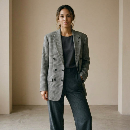 Blazer oversize principe di Galles indossato da modella - Valen