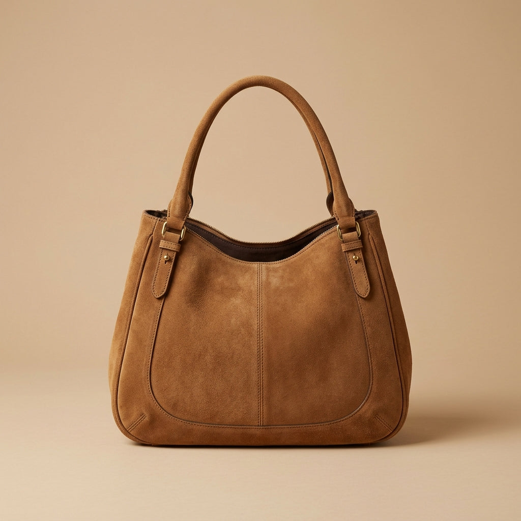 Borsa a mano in pelle scamosciata cammello