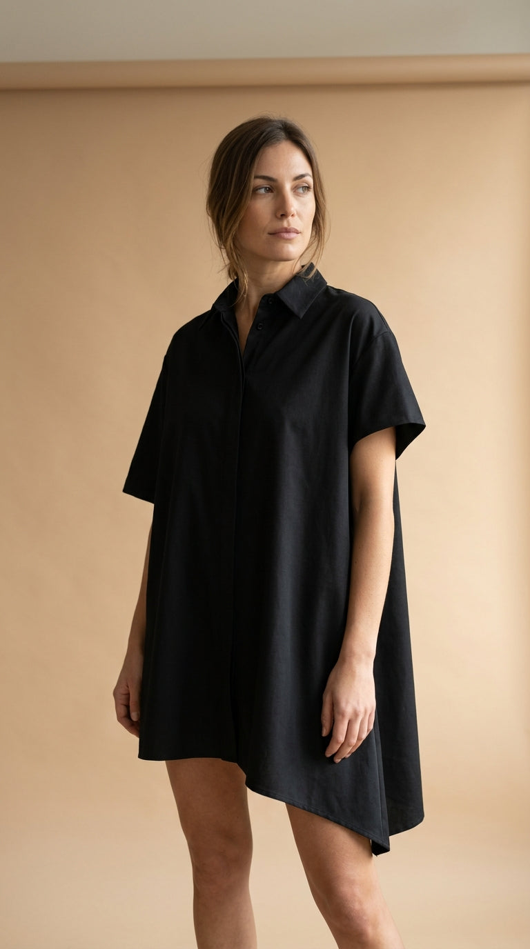 Camicia asimmetrica nera in twill