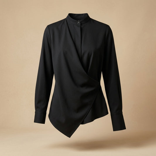 Camicia asimmetrica nera in twill