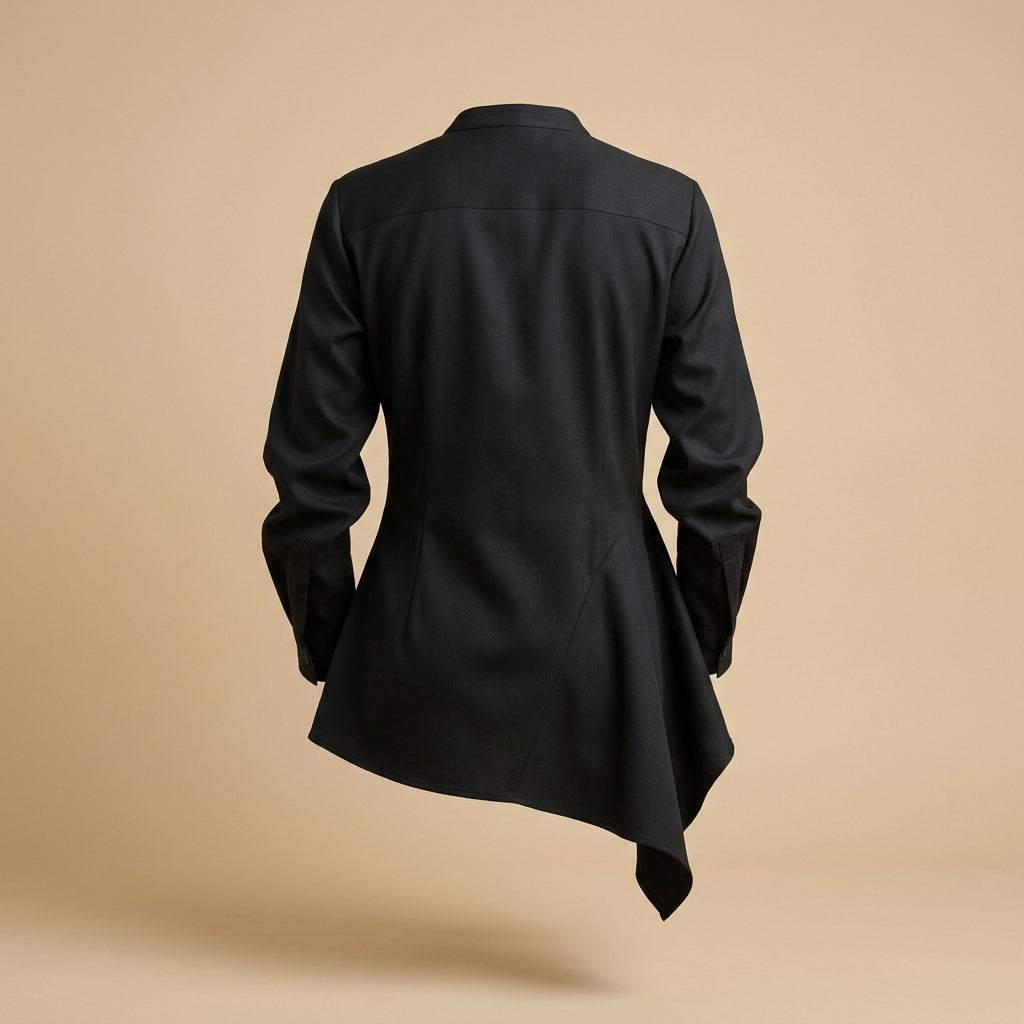 Camicia asimmetrica nera in twill