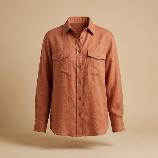 Camicia in lino grezzo terracotta