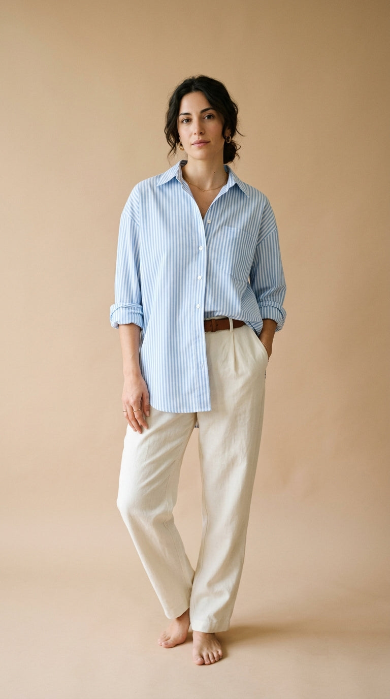Camicia oversize a righe azzurre