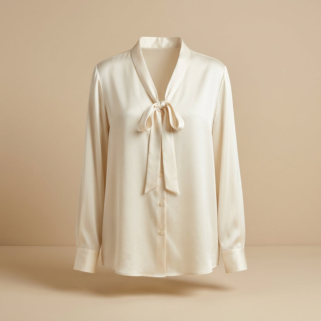 Camicia in raso panna con laccio