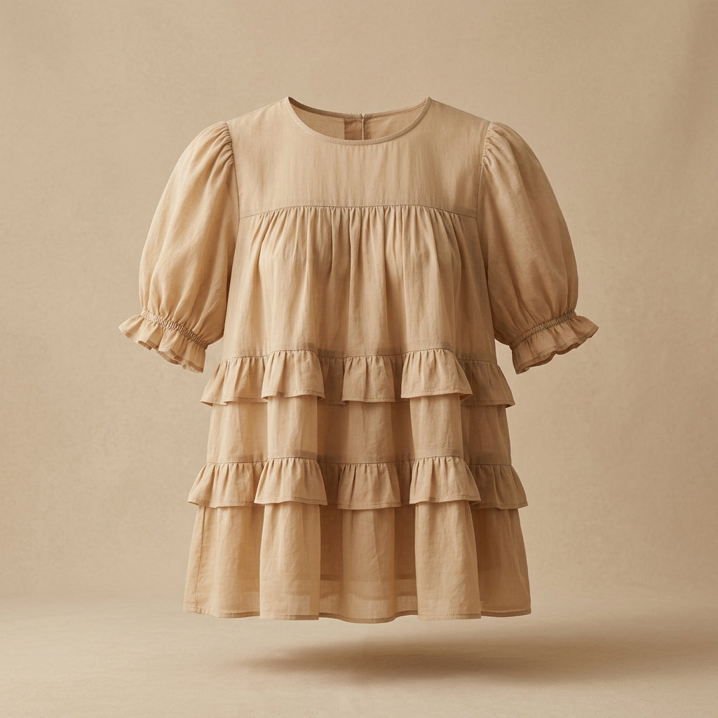Camicia smock con balze color sabbia
