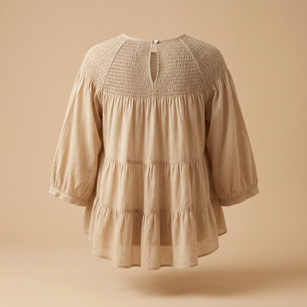 Camicia smock con balze color sabbia