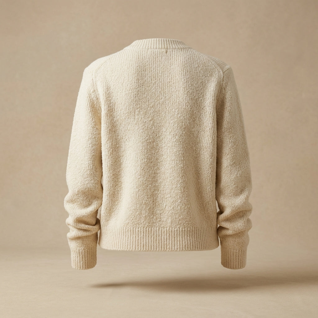 Cardigan bouclé écru con bottoni gioiello