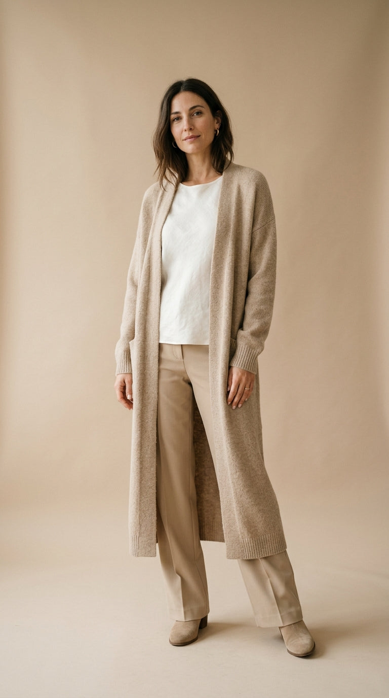 Cardigan lungo aperto beige