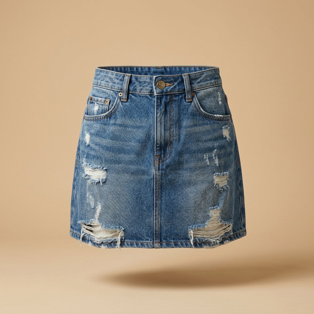 Gonna denim corta con strappi