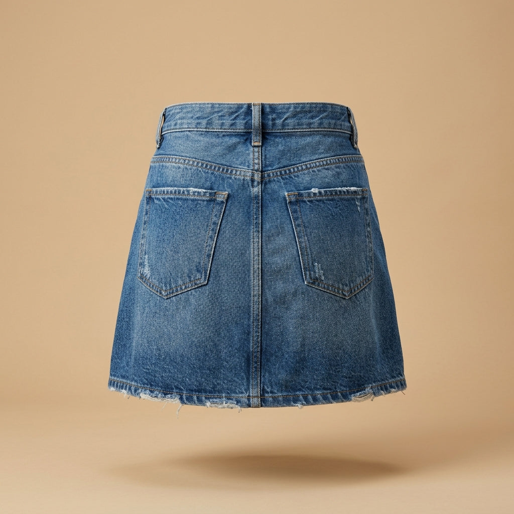 Gonna denim corta con strappi