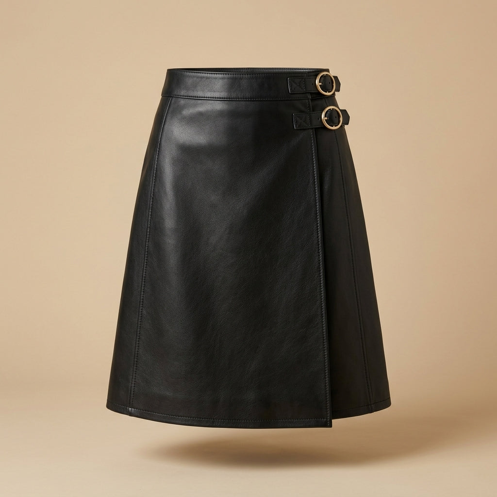 Gonna a portafoglio in pelle nera