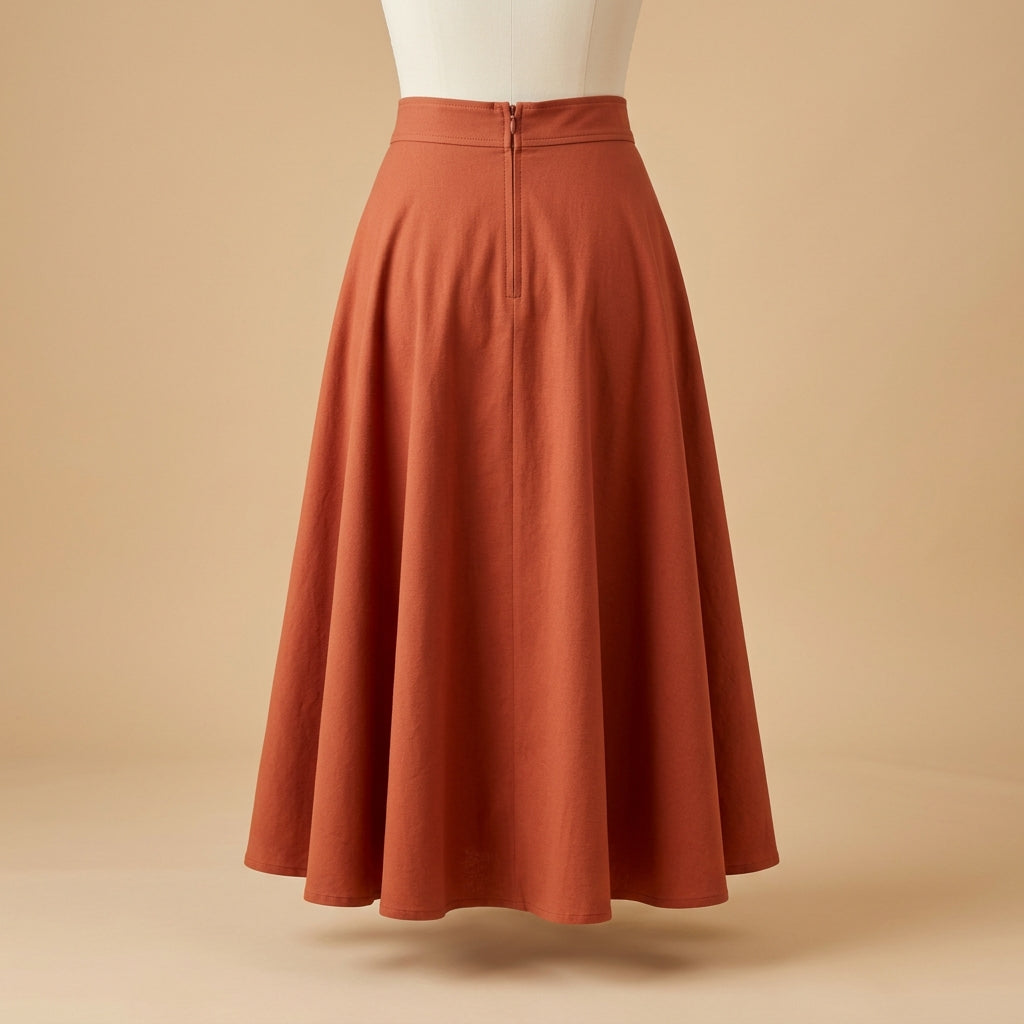 Gonna a ruota midi terracotta