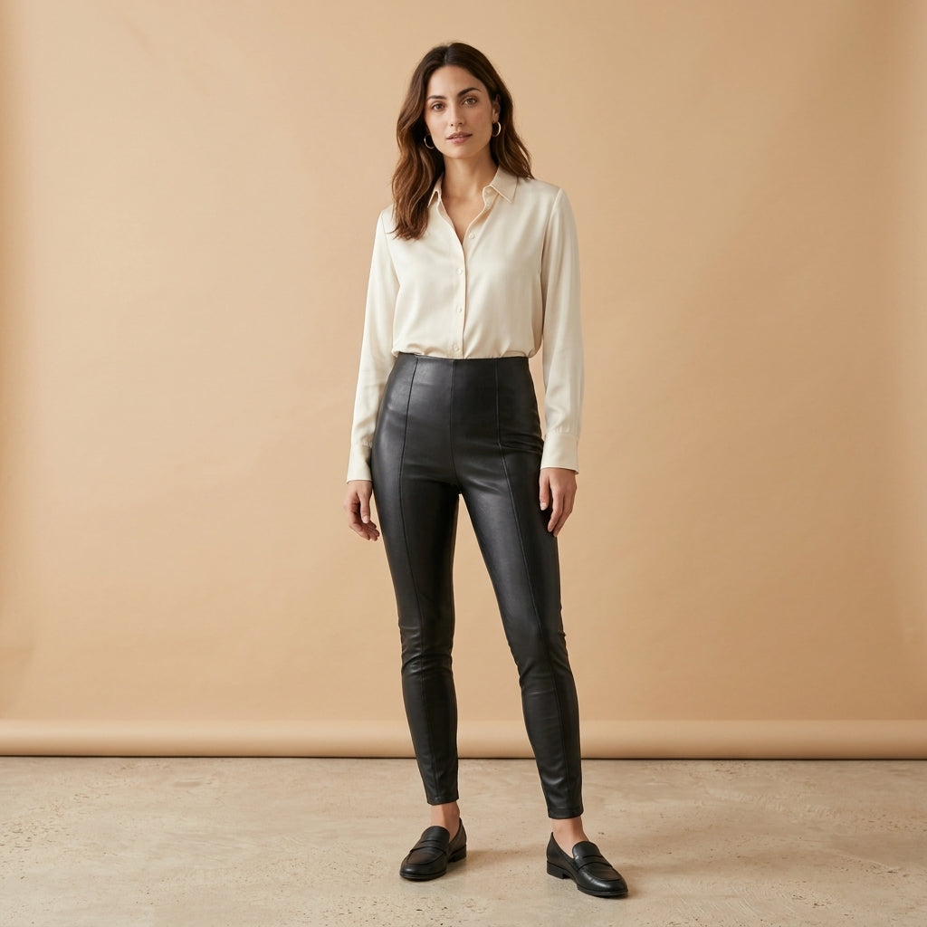 Legging in ecopelle nero indossato da modella - Valen