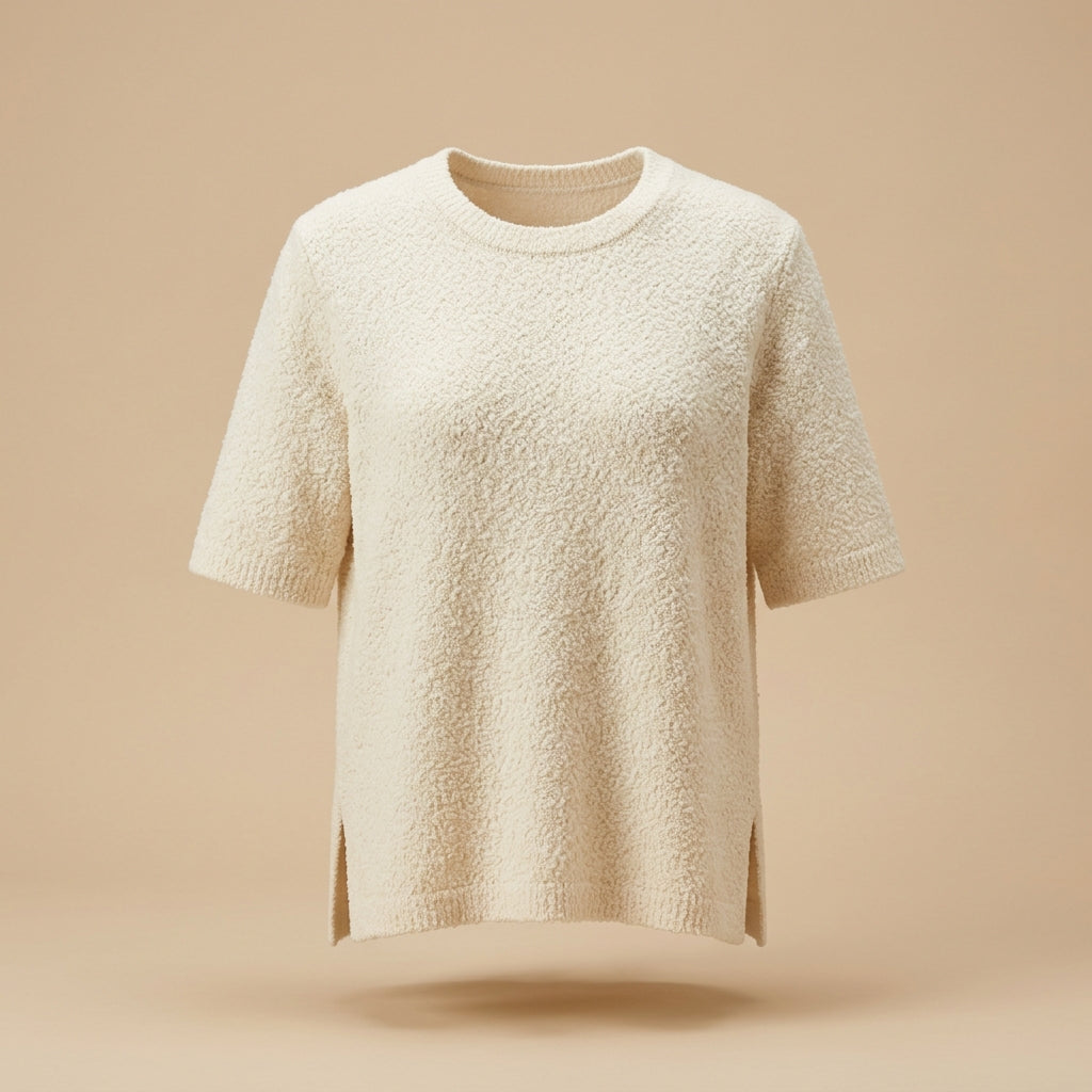 Maglia bouclé con doppio spacco panna