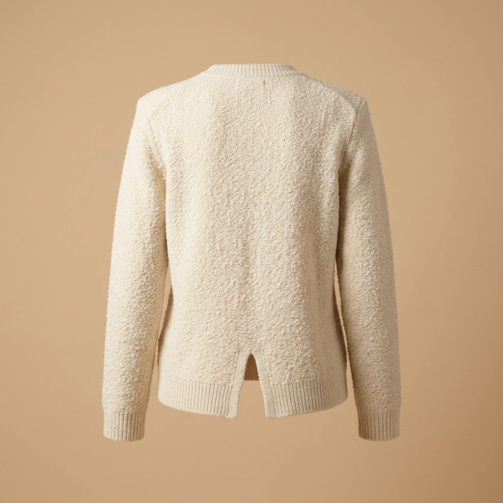 Maglia bouclé con doppio spacco panna