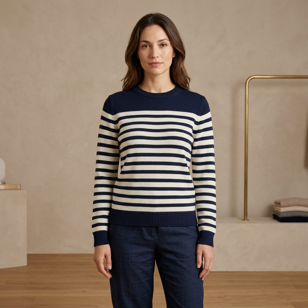 Maglione a righe marinière indossato da modella - Valen