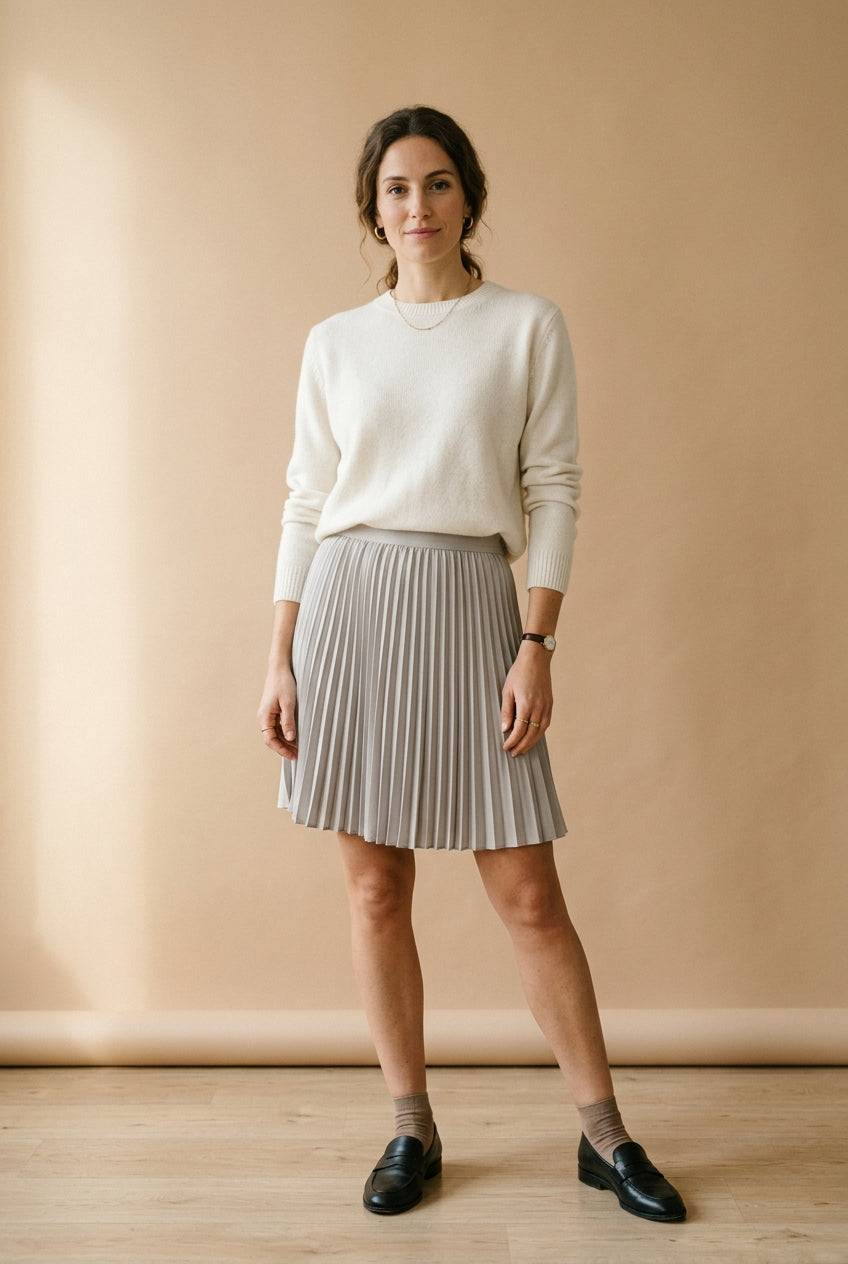 Minigonna plissé grigio perla