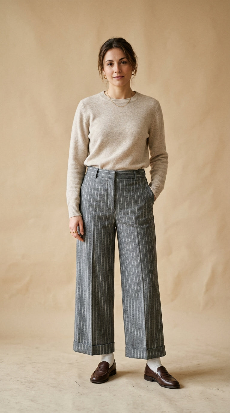 Pantalone culotte a righe gessate