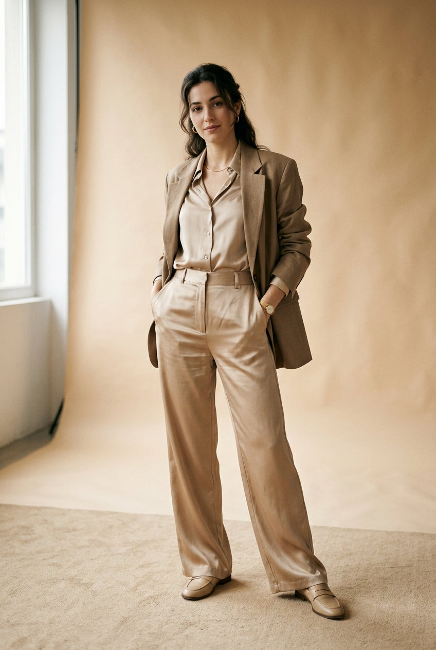 Pantalone in raso color champagne