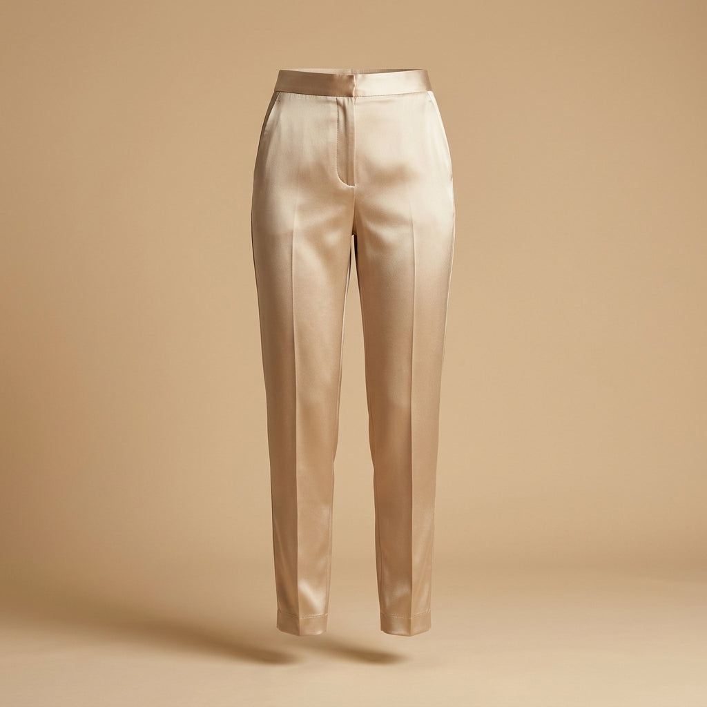Pantalone in raso color champagne