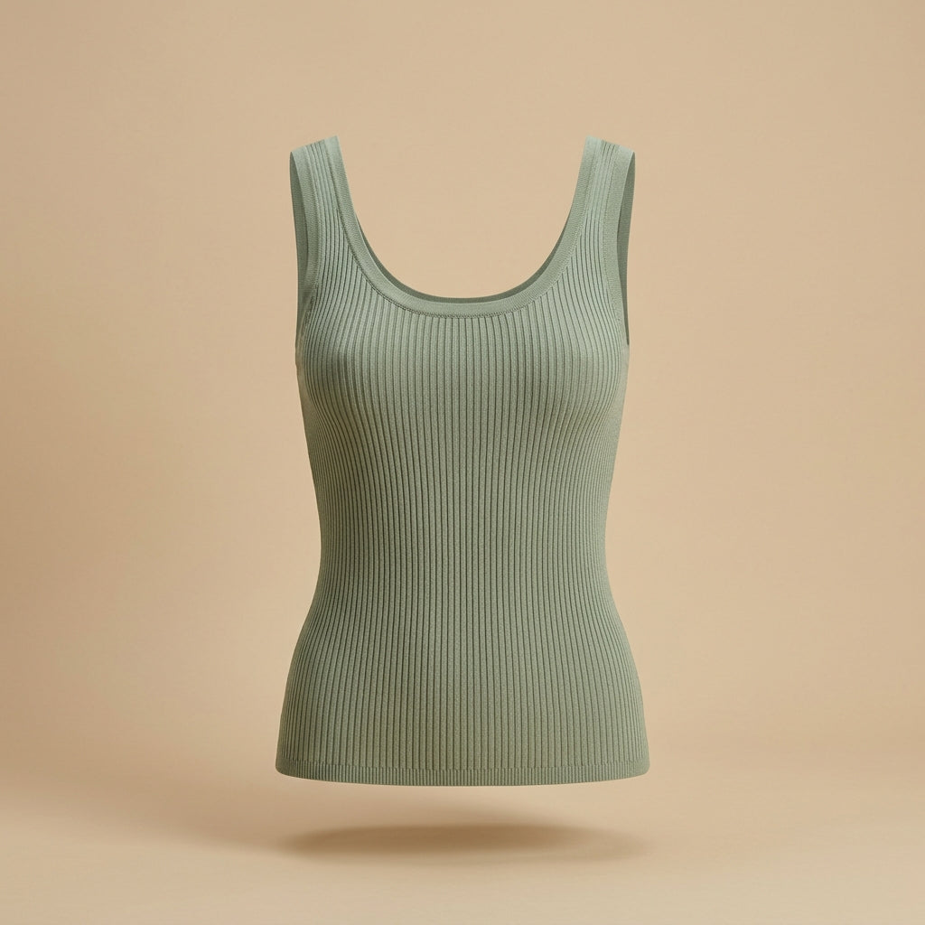 Top in maglia a costine verde salvia